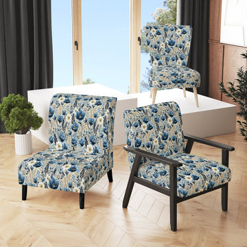 Blue Meadow Floral Pattern - Cottage Accent Slipper Chair